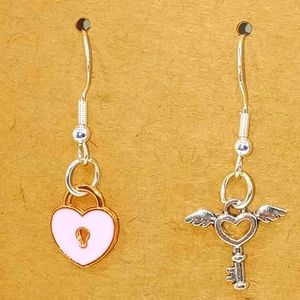 Heart lock and key earrings